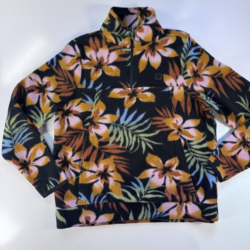 BILLABONG Adventure Div 1/4 Zip Floral Pullover Fleece‎ Sweatshirt Womens Large